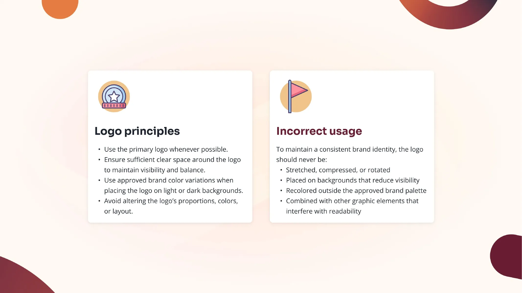 Brand guide page showing the Eventscript logo on light and dark backgrounds