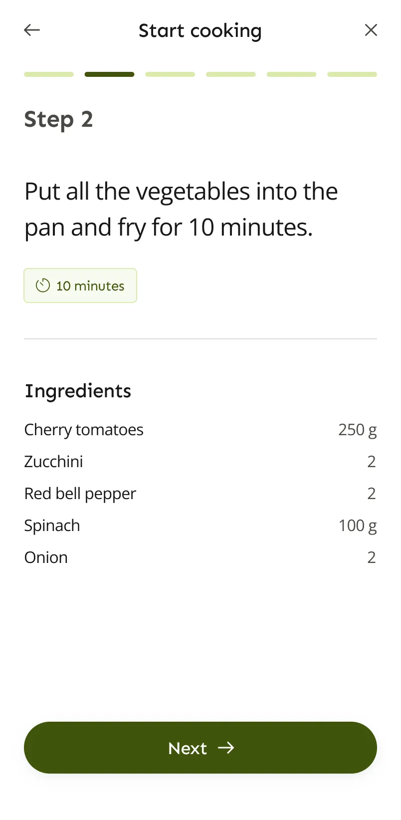 LazyMeals cooking mode showing one recipe step