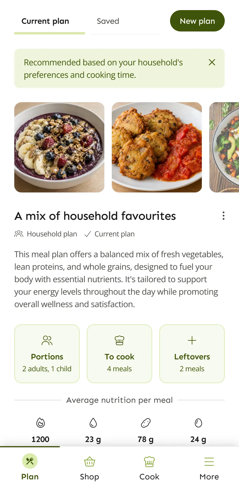 LazyMeals meal plan for the household